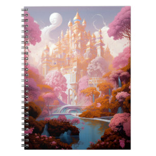 Fairy Tale Castle Pink White Gold Fantasy Art Notebook