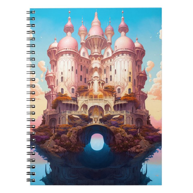 Fairy Tale Castle Pink White Gold Fantasy Art Notebook (Front)