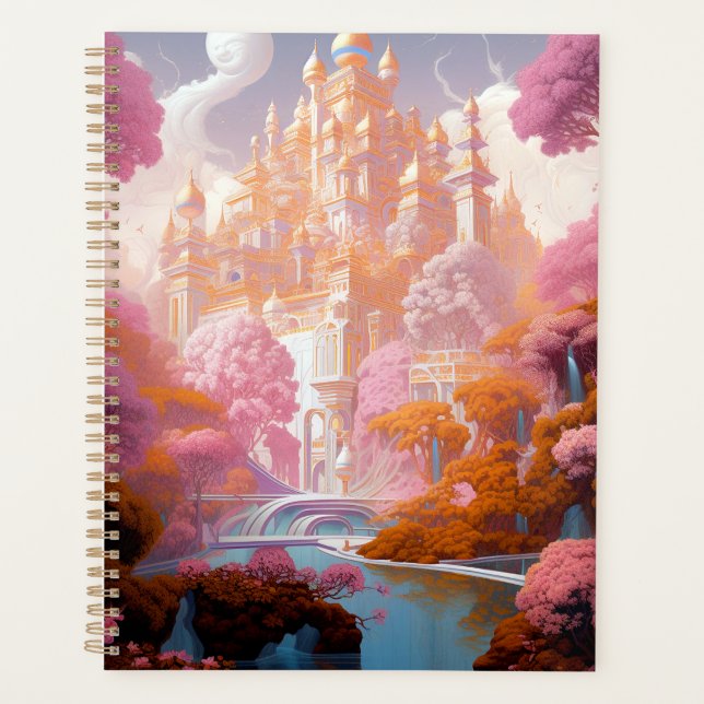 Fairy Tale Castle Pink White Gold Fantasy Art Planner (Front)