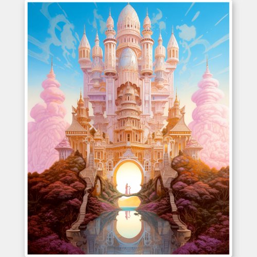 Fairy Tale Castle Pink White Gold Fantasy Art Sticker