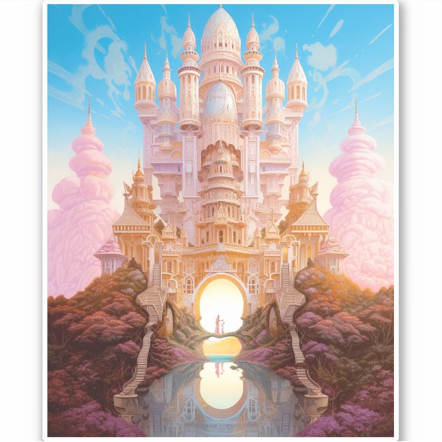 Fairy Tale Castle Pink White Gold Fantasy Art Sticker (Front)