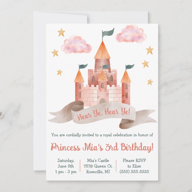 Fairy tale, Castle, Princess Themed Birthday Party Invitation (Front)
