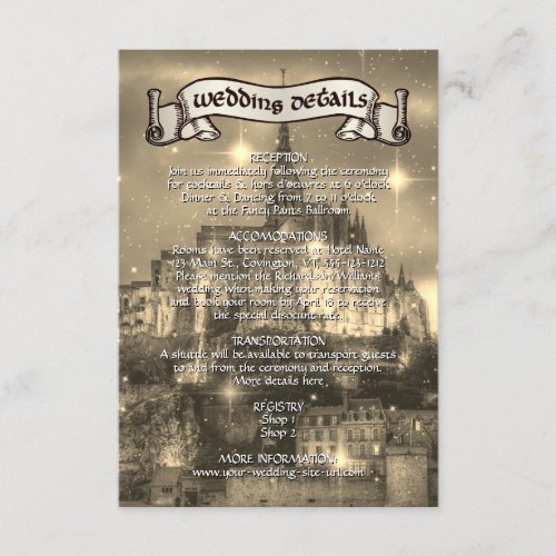 Fairy Tale Castle Sepia Wedding Details Enclosure Card