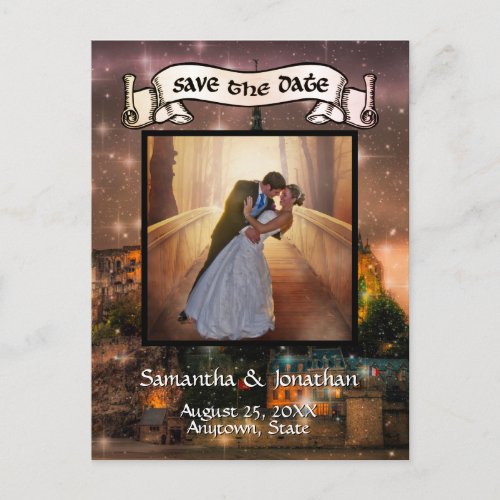 Fairy Tale Castle Sunset Wedding Save the Date Postcard