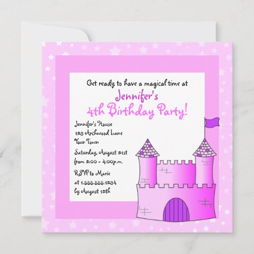 Fairy Tale Castle Themed Child Birthday - Pink Personalized Invitations