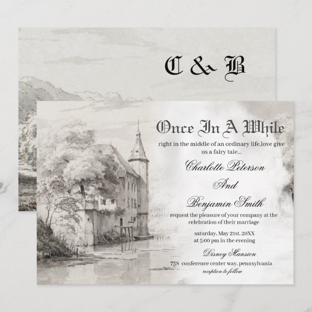  Fairy tale Castle Vintage Wedding Invitation (Front/Back)