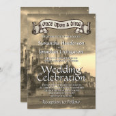 Fairy Tale Castle Wedding Invitation Sepia (Front/Back)