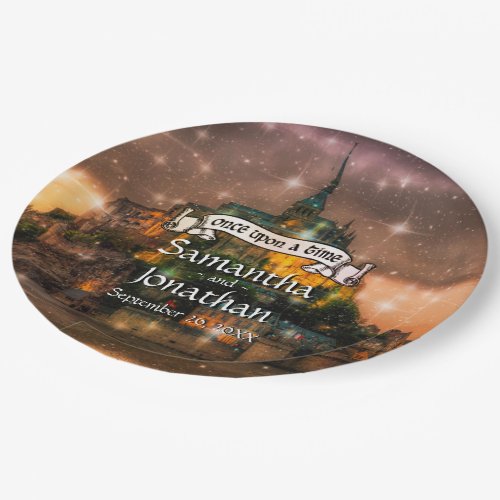 Fairy Tale Castle Wedding Paper Plates _ Sunset