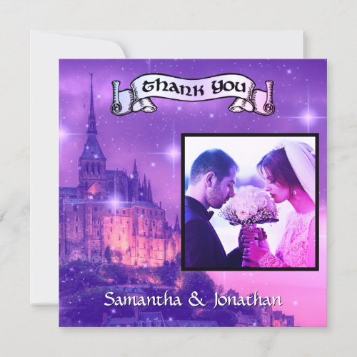 Fairy Tale Castle Wedding Thank You Card _ Purple