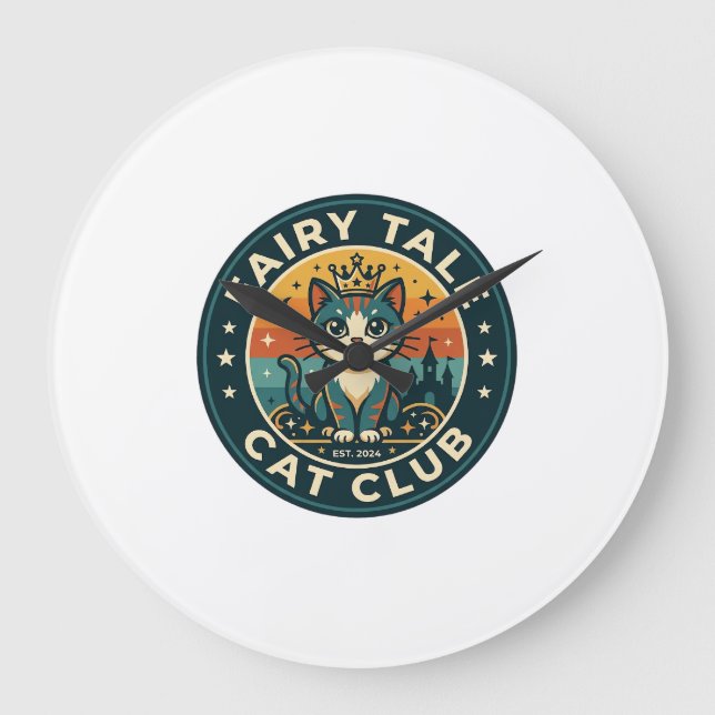 Fairy Tale Cat Cute Kitty Design - Fairy Tale Cat  Large Clock (Front)