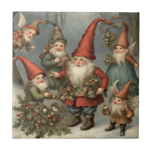 Fairy Tale Christmas Gnomes in the Forest  Ceramic Tile