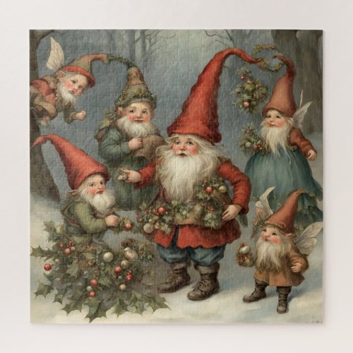 Fairy Tale Christmas Gnomes in the Forest  Jigsaw Puzzle