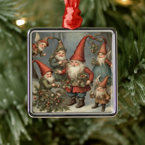 Fairy Tale Christmas Gnomes in the Forest  Metal Ornament