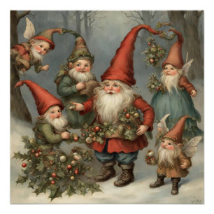 Fairy Tale Christmas Gnomes in the Forest Poster