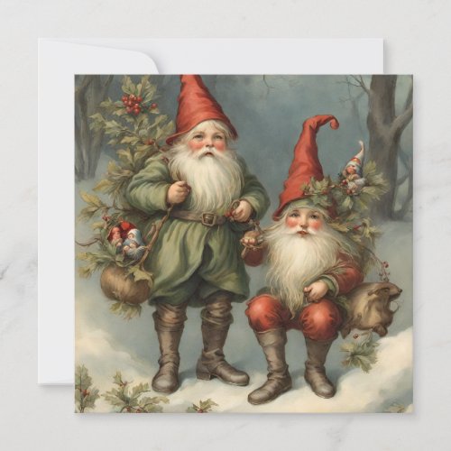 Fairy Tale Christmas Gnomes in Winter Forest Card