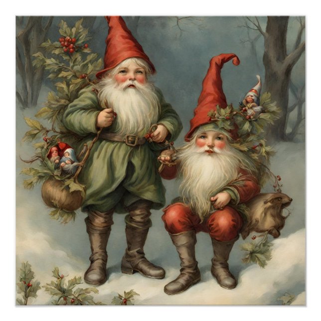 Fairy Tale Christmas Gnomes in Winter Forest Poster (Front)