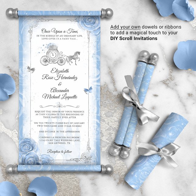 Fairy tale Cinderella Wedding Scroll Invitations (DIY Cinderella scrolls do not come with dowels or ribbons. Add your own for an elegant touch!)