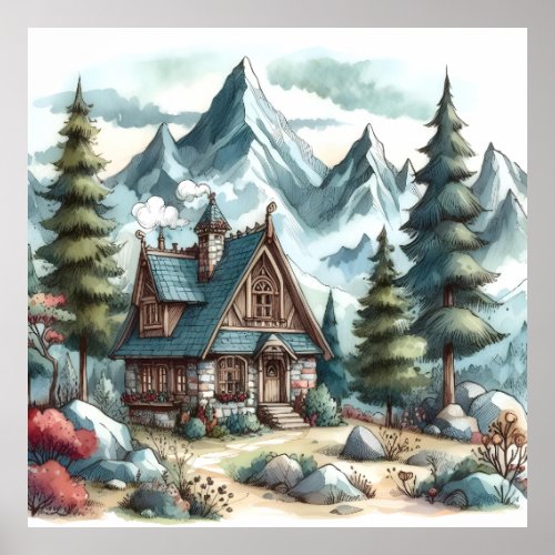 Fairy Tale Cottage in the Woods  Poster