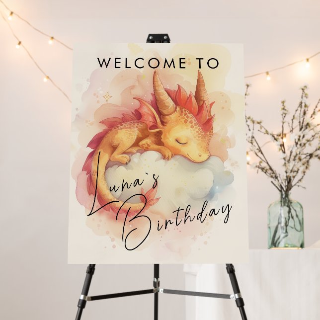 Fairy Tale Cute Dragon Kids Birthday Welcome Foam Board (In Situ (Stand))