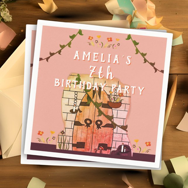 Fairy Tale Door Flower Drawing Girl Birthday Party Napkins (Creator Uploaded)