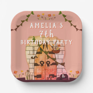 Fairy Tale Door Flower Drawing Girl Birthday Party Paper Plates