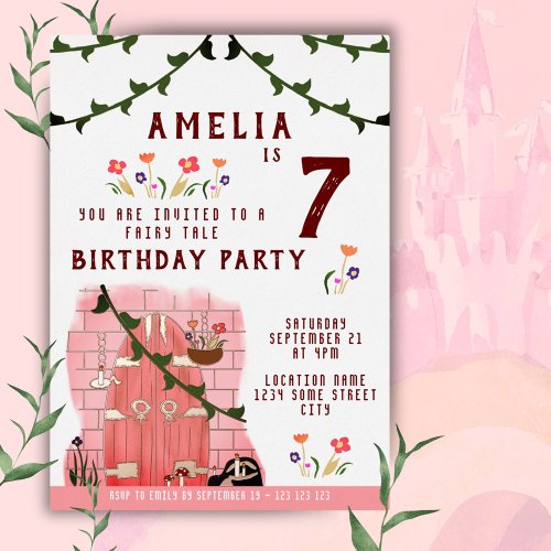 Fairy Tale Door Girl Birthday Party Gold Foil Invitation