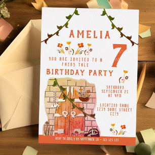 Fairy Tale Door Girl Birthday Party Gold Foil Invitation