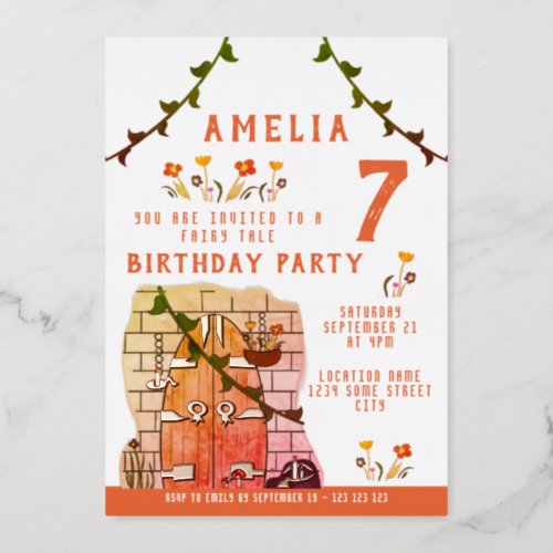 Fairy Tale Door Girl Birthday Party Gold Foil Invitation