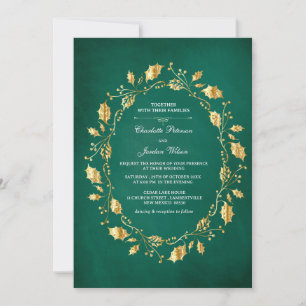Fairy tale Emerald Green and Gold Royal Wedding Invitation
