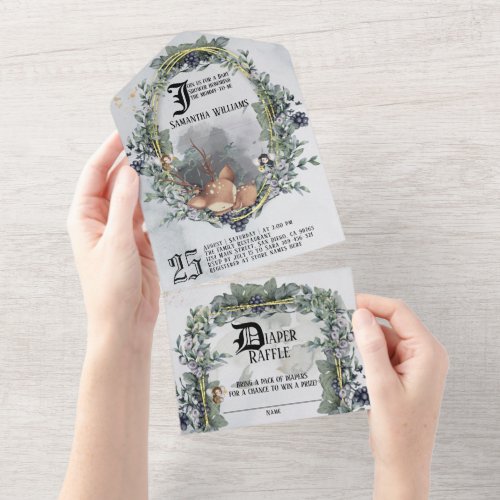 Fairy Tale enchanted forest Baby Shower  All In One Invitation