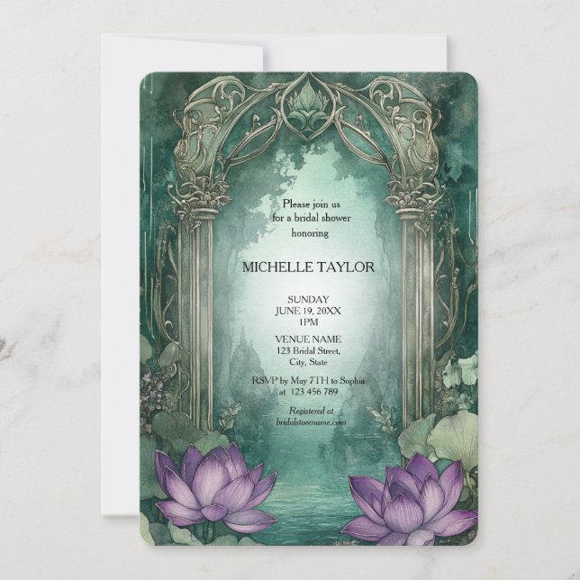 Fairy Tale Enchanted Forest Lotus Floral Bridal Invitation (Front)