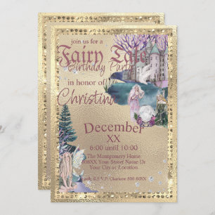 Fairy Tale Fairies Crystal Ball on Gold Invitation