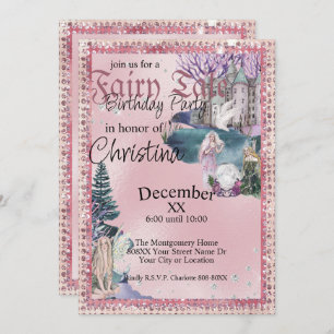 Fairy Tale Fairies Crystal Ball on Pink Invitation