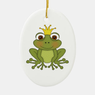 Fairy Tale Frog Prince with Crown Ceramic Ornament