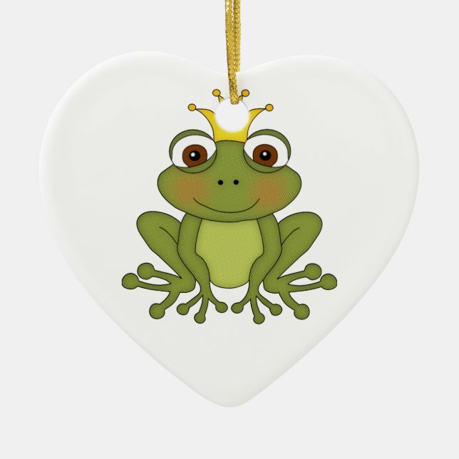 Fairy Tale Frog Prince with Crown Ceramic Ornament (Front)