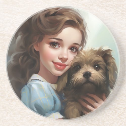 Fairy Tale Girl with Puppy Coaster