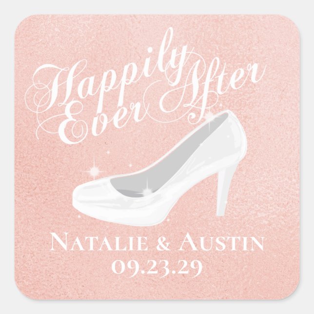 Fairy Tale Glass Slipper Blush Pink Square Sticker (Front)
