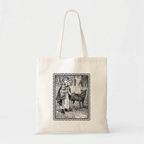 Fairy Tale Illustration of Red Riding Hood Wolf Tote Bag