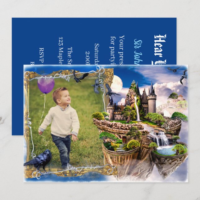 Fairy Tale Knights Castle Photo Birthday Invitation (Front/Back)