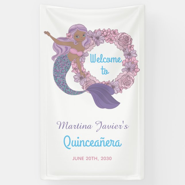 Fairy Tale Mermaid Quinceañera 15th Birthday Banner (Vertical)