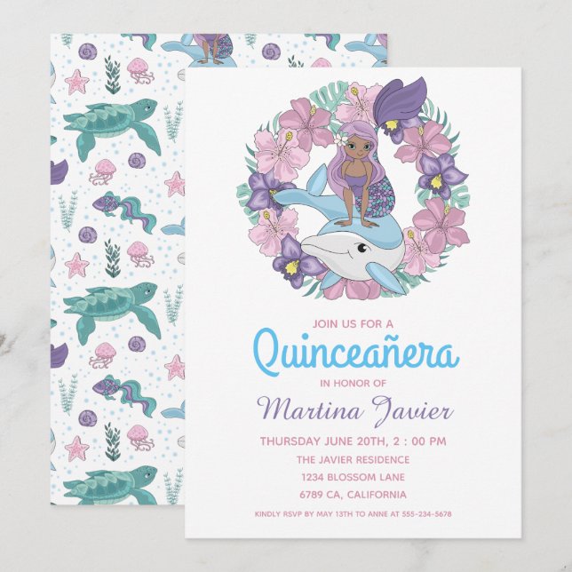 Fairy Tale Mermaid Quinceañera 15th Birthday Invitation (Front/Back)