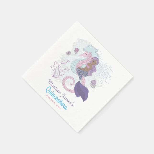 Fairy Tale Mermaid Quinceañera 15th Birthday Napkins (Corner)