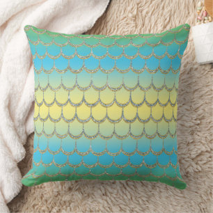 Fairy Tale Mermaid Scales Pastel Gradient Pattern Throw Pillow