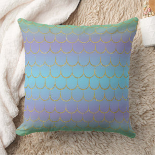 Fairy Tale Mermaid Scales Pastel Gradient Pattern Throw Pillow