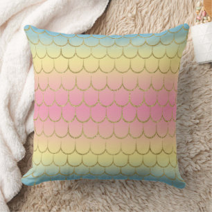 Fairy Tale Mermaid Scales Pastel Gradient Pattern Throw Pillow
