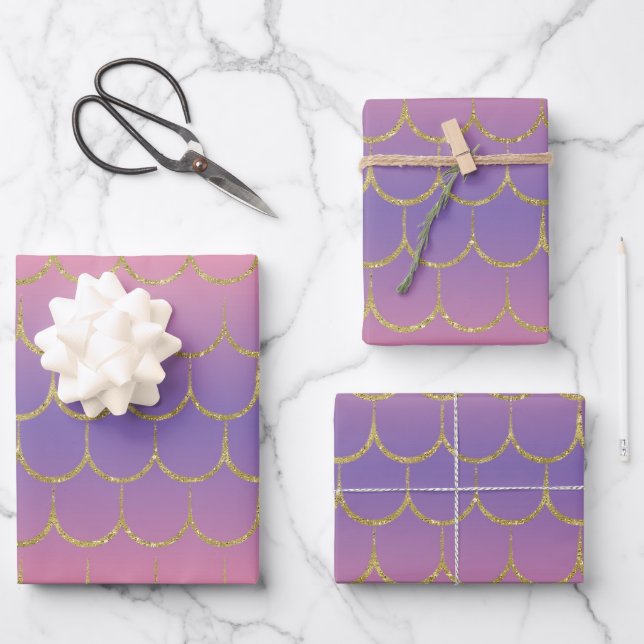 Fairy Tale Mermaid Scales Pastel Gradient Pattern Wrapping Paper Sheets (Front)