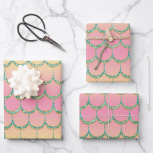 Fairy Tale Mermaid Scales Pastel Gradient Pattern Wrapping Paper Sheets