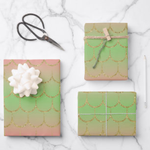 Fairy Tale Mermaid Scales Pastel Gradient Pattern Wrapping Paper Sheets