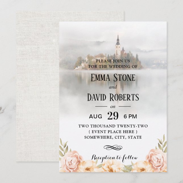 Fairy Tale Misty Lake Elegant Floral Wedding Invitation (Front/Back)