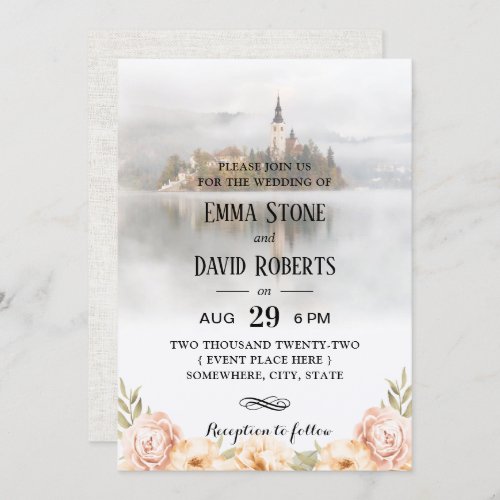 Fairy Tale Misty Lake Elegant Floral Wedding Invitation